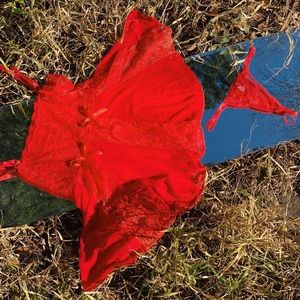 Vintage Deadstock Red Lace Babydoll + Panty Set.